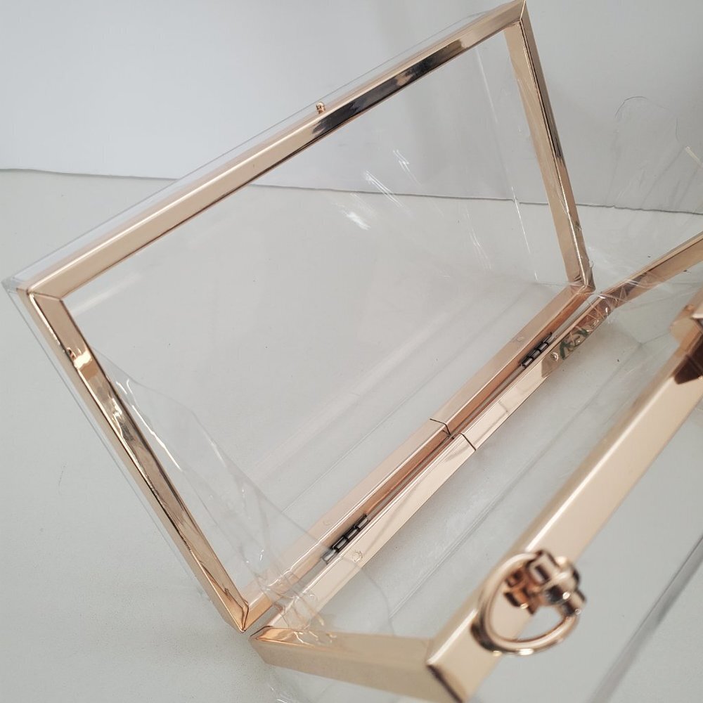 Caleesa Women Clear Acrylic Box Clutch Gold Details Crossbody Purse - Picture 9 of 9
